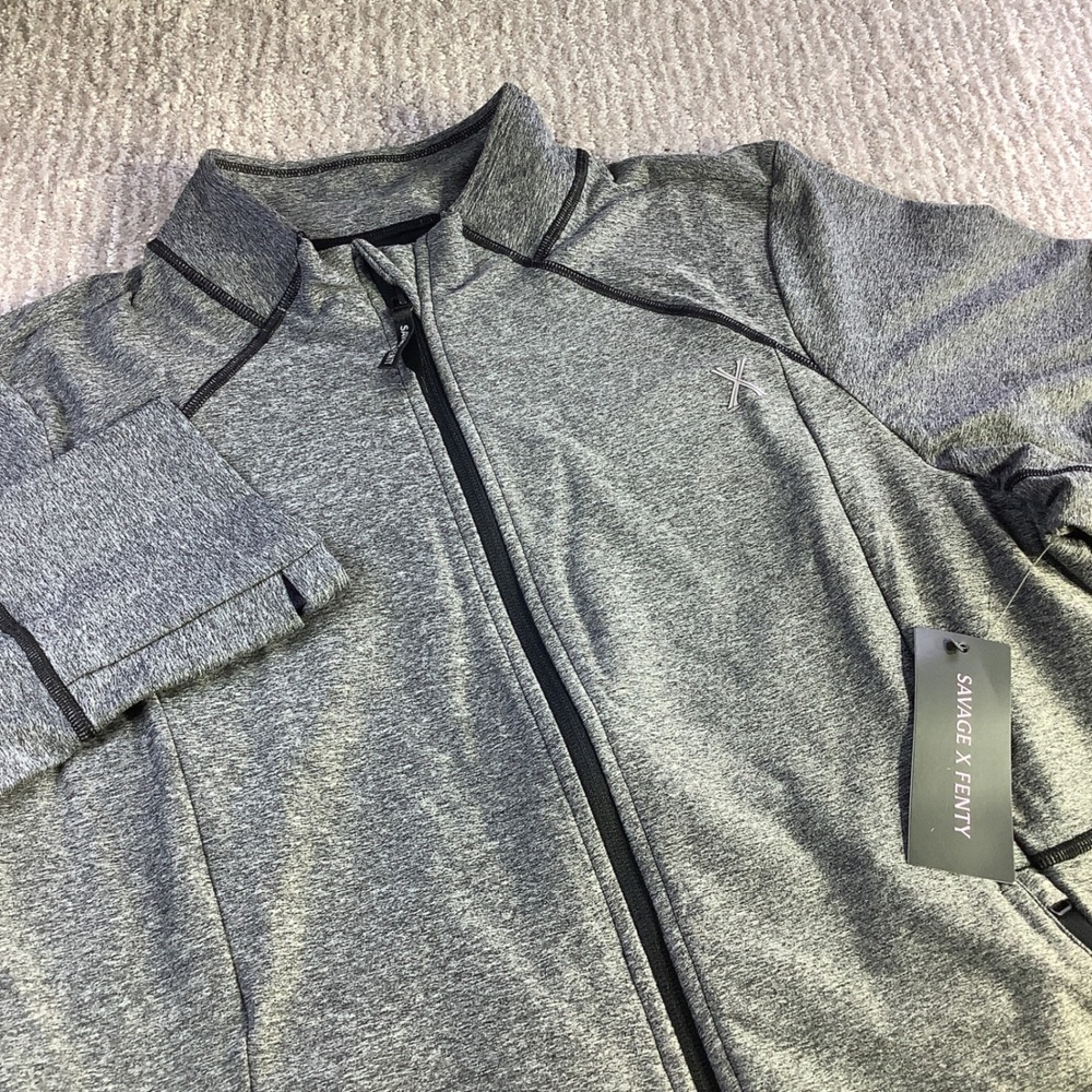 Savage X Fenty Womens Gray Full Zip Athletic Jacket Activewear Size 4X NWT